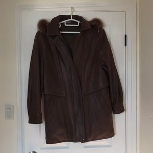 Vintage Acton The Old Hyde House 3/4 length leather hooded coat